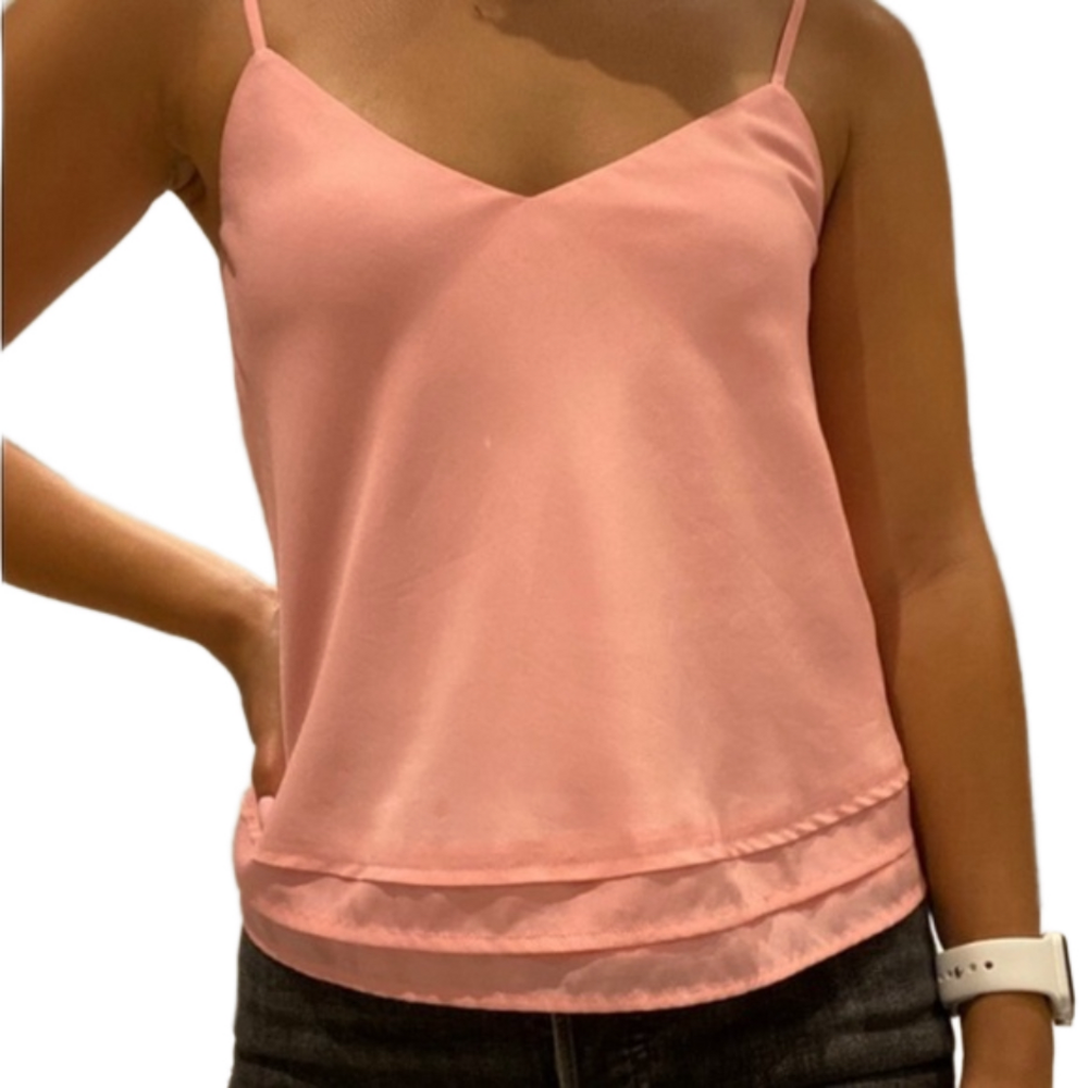 63 Aritzia Talula Pink Camisole Tiered Adjustable Straps Size Small
